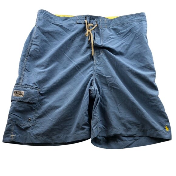 Polo Ralph Lauren Mens Swim Trunks Size XXL Cargo Swimwear Blue Drawstring Beach - Picture 1 of 16